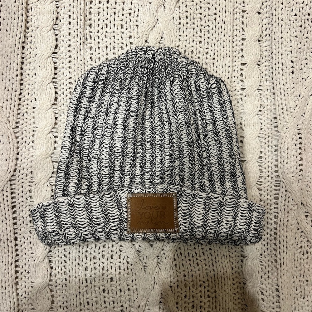 Love Your Melon Black and White Knit Beanie
